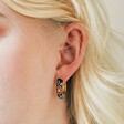 Black Cloisonné Hoop Earrings in Gold on Model Close Up
