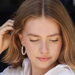 Freshwater Pearl Loop Earrings in Gold