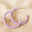 Close Up of Lilac Enamel Rope Hoop Earrings in Gold