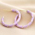 Lilac Enamel Rope Hoop Earrings in Gold on Beige Fabric