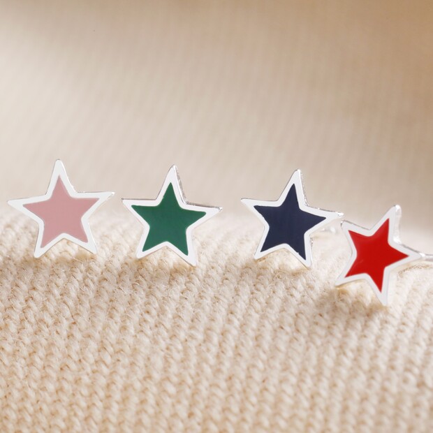 Set of 4 Colourful Enamel Star Stud Earrings in Silver Set of 4 Colourful Enamel Star Stud Earrings in Silver