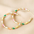 Multicolour Enamel Rope Hoop Earrings in Gold on Beige Fabric