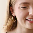 Model Wearing Multicolour Enamel Rope Hoop Earrings in Gold