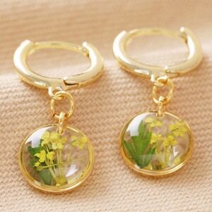 Pressed Birth Flower Huggie Hoop Earrings in Gold - March