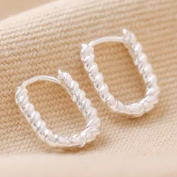 Rope Oval Huggie Hoop Earrings in Silver