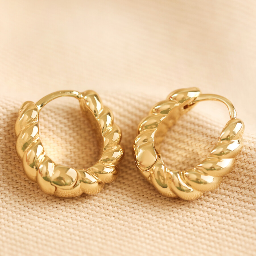 Small Chunky Rope Hoop Earrings in Gold | Lisa Angel