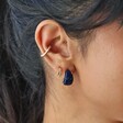 Small Navy Resin Hoop Earrings in Gold on Model Worn With Other Earrings