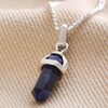 Sodalite Crystal Point Pendant Necklace in Silver on Beige Fabric