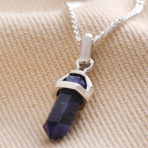 Sodalite Crystal Point Pendant Necklace in Silver