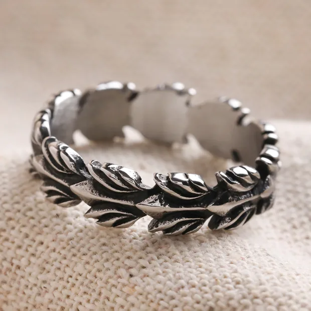 Men's Feather Arrow Stainless Steel Ring Men's Feather Arrow Stainless Steel Ring on Beige Fabric
