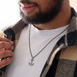Close Up of Model Wearing Men's Stainless Steel Anchor Pendant Necklace