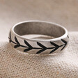 Men's Textured Leaf Stainless Steel Ring on Beige Fabric