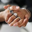 Men's Textured Leaf Stainless Steel Ring Worn by Model