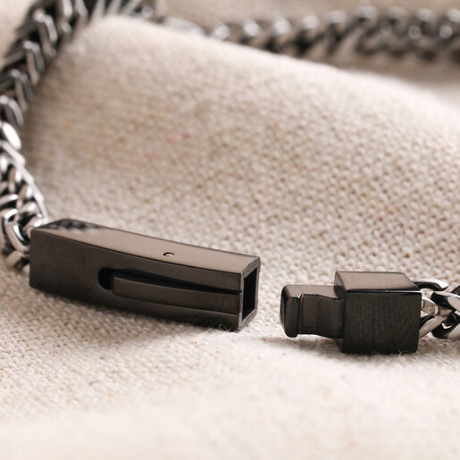 Close Up of Clasp on the Men's Thick Stainless Steel Chain Bracelet