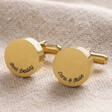 Gold Personalised Message Brushed Finish Round Cufflinks on Neutral Background