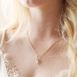 Model Wearing Green Aventurine Crystal Point Pendant Necklace in Gold