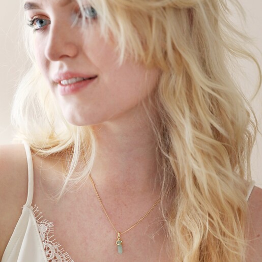 Green Aventurine Crystal Point Pendant Necklace in Gold on Model