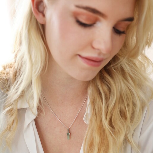 Model Wearing Green Aventurine Crystal Point Pendant Necklace in Silver