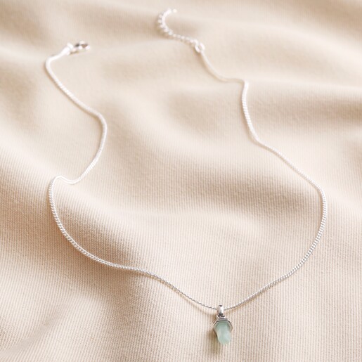 Green Aventurine Crystal Point Pendant Necklace in Silver Full Length