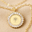 Close Up of Personalised Birth Flower Crystal Edge Pendant Necklace in Gold