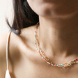 Rainbow Glass Bead and Chain Necklace in Gold on Model 