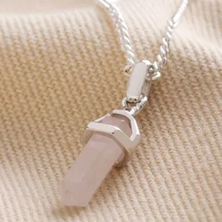 Rose Quartz Crystal Point Pendant Necklace in Silver