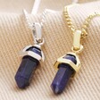 Sodalite Crystal Point Pendant Necklace in Gold Alongside Silver Version