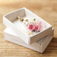 Happy Birthday Tiny Matchbox Dried Flower Posy on Wooden Surface