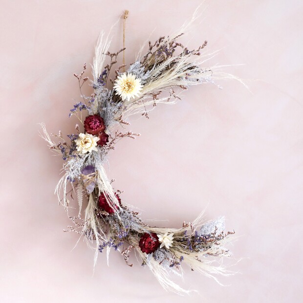 Rustic Moon Dried Flower Wreath with Crystal