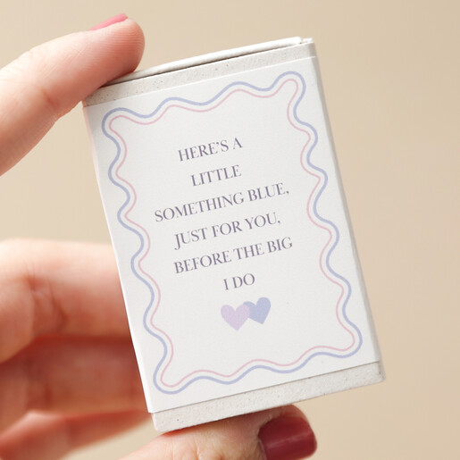 Model Holding You're Engaged Dried Flower Matchbox Posy