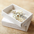 You're Engaged Dried Flower Matchbox Posy on Wooden Surface
