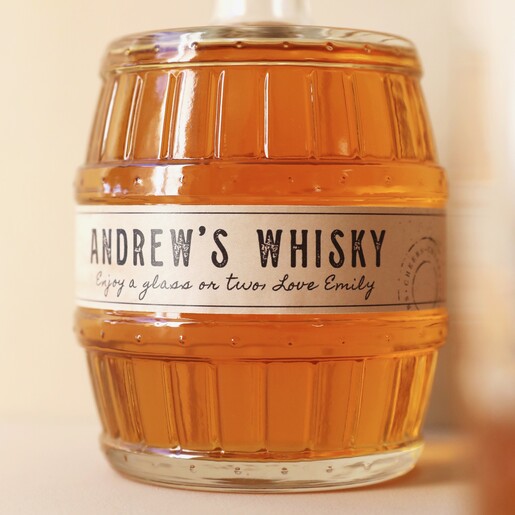 Close Up of Personalised 50cl Whisky Barrel Bottle