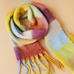 Burgundy and Mustard Check Winter Scarf