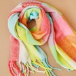 Neon Brights Check Winter Scarf Looped on Neutral Background