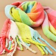Neon Brights Check Winter Scarf On Terracotta Surface