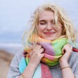 Neon Brights Check Winter Scarf on Blonde Model