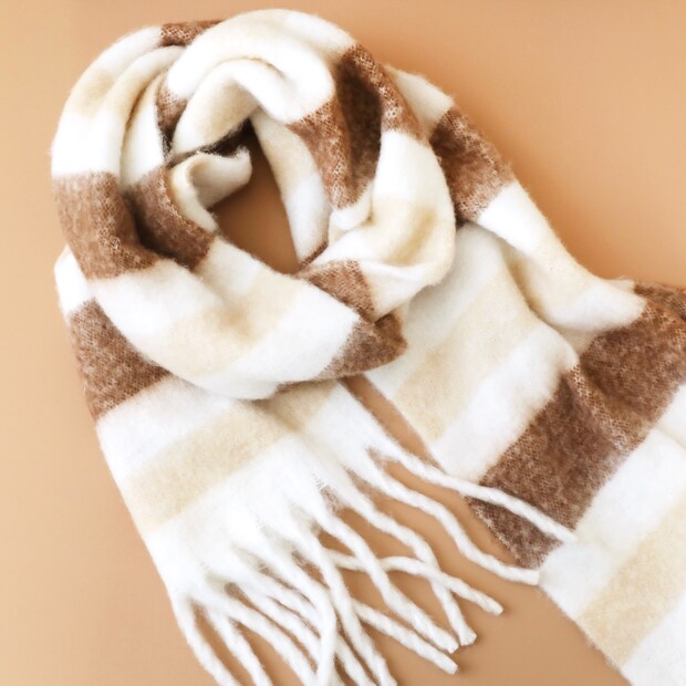 Neutral Striped Winter Scarf