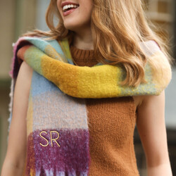 Personalised Burgundy and Mustard Check Winter Scarf