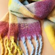 Personalised Burgundy and Mustard Check Winter Scarf Looped on Neutral Background
