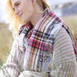 Personalised Colourful Tartan Winter Scarf on Model at Beach