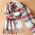 Personalised Colourful Tartan Winter Scarf Looped on Terracotta Background