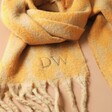 Close Up of Initials on the Personalised Mustard Harlequin Winter Scarf