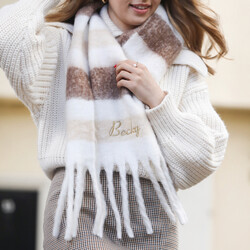 Personalised Neutral Striped Winter Scarf