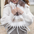 Model Wearing Personalised Neutral Striped Winter Scarf Close Up