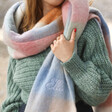 Personalised Pastel Multicoloured Check Winter Scarf on Model