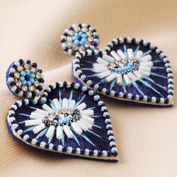 My Doris Eye Love You Navy Beaded Heart Drop Earrings My Doris Eye Love You Navy Beaded Heart Drop Earrings