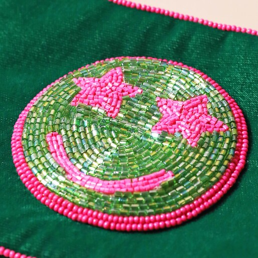 Close Up of Smiley Embellishment on My Doris Green Smiley Coin Purse