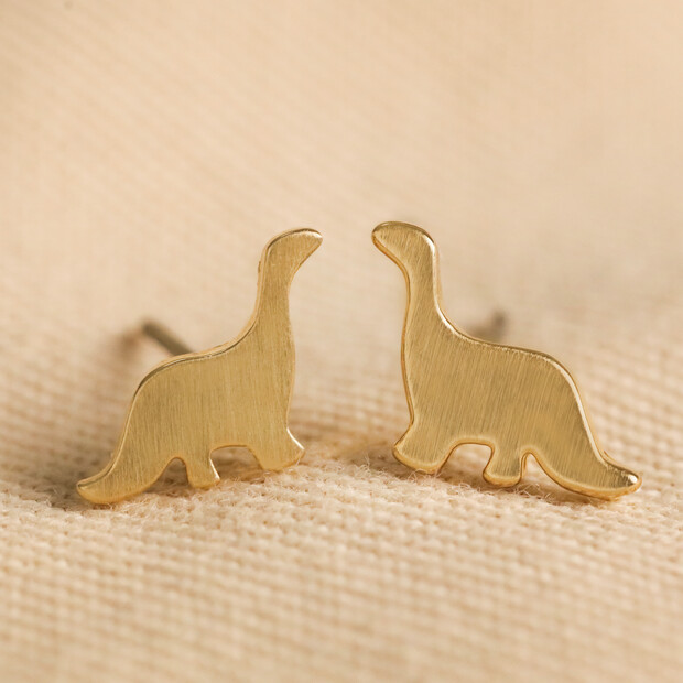 Brushed Dinosaur Stud Earrings in Gold Brushed Dinosaur Stud Earrings in Gold
