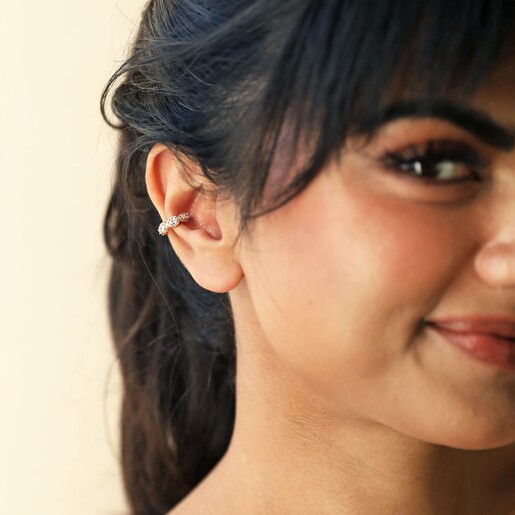 Crystal Scalloped Ear Cuff in Gold on Model