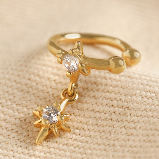 Crystal Star Charm Ear Cuff in Gold on Beige Coloured Fabric